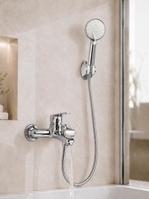 Krom Banyo Bataryası Duş Seti Mafsallı El Duşu Sıcak Soğuk Mix Musluk ve Duş Başlığı Set