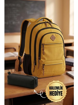 GK19 Unisex Okul Sırt Çantası Öğrenci Günlük Seyahat Tatil Spor Yürüyüş Seyahat Gezi Kamp Günlük Sarı