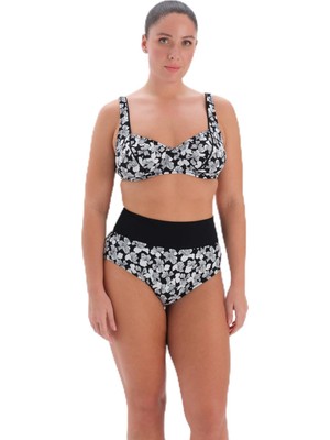 Myg Plus Eros Kaplı Çıkarılabilir Askılı Desenli Baskılı Balenli 24SW85078EST Kadın Bikini Takımı, Beyaz Siyah, 42