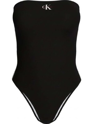 Myg Plus Kadın Straplez Yaka Esnek Rahat Kumaş Ck Monogram Siyah Mayo LV00Q61108-UB1