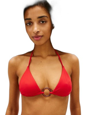 Myg Plus Kadın Suni Kaplumbağa Kabuğu Desenli Halkadan Metalik Detaylı Turuncu Bikini Üstü UW0UW06387-SNE