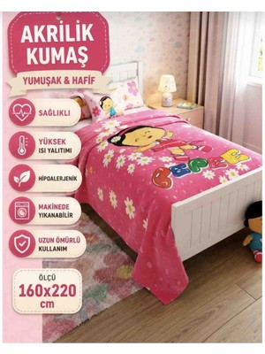 Merinos Lisanslı Akrilik Dolgun Kumaş Tek Kişilik Kız Çocuk Battaniye Pepe Şila