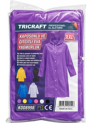 Myg Plus Kapüşonlu ve Çıtçıtlı Eva Yağmurluk, Mor, Xxl Beden, Su Geçirmez