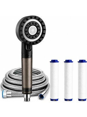 Myg Plus Sogud Duş Başlığı Seti Siyah - Hortumlu Filtreli Arıtmalı El Duşu - 5 Fonksiyonlu Yüksek Basınçlı Model - 3 Yedek Filtre Kartuşlu Klor ve Kireç Önleyici Su Tasarruflu Masajlı [enerji Sınıfı A++]