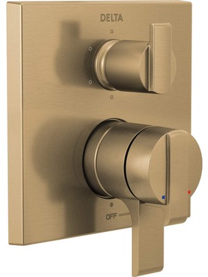 Myg Plus Delta Faucet T27967-CZ Açısal Modern Monitör 17 Serisi Valf 6 Ayar Entegre Duş Trimi, Saptırıcılı, Şampanya Bronz