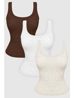 Cottonhill Pamuklu Kalın Askılı Fitilli Kadın Atlet 3'lü Paket