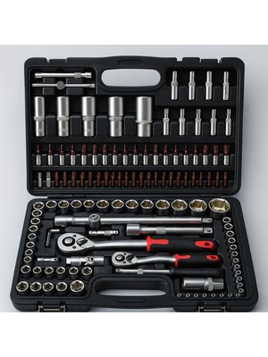 Lokma Seti 108 Parça 1/2'' 1/4'' Cr-V Çelik 6 Köşe Lokma Anahtar Takımı Profosyonel Tamir Seti