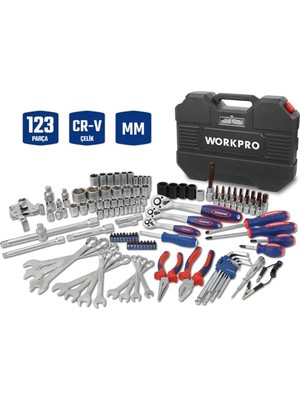 Workpro WP202533 1/4'’ 3/8’’ 1/2'’ 123 Parça Cr-V Metrik Ağır Hizmet Lokma ve Kombine Anahtar Takımı