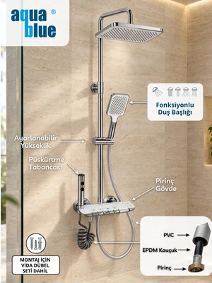 Aqua Blue Beyaz Piyano Duş SETİ