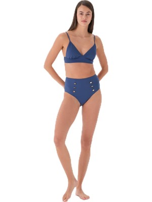 Odea Eros Kadın Bikini Takımı, Üçgen Üst, Düğmeli Altı, Indigo, 42 Beden