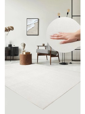 Decomia Home Puffy Peluş Post Beyaz Kaymaz Salon Halısı Koridor Halısı Çocuk Halısı Yolluk