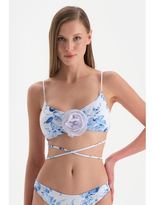 Odea Dagi Tak Çık Kaplı Sabit Askılı Bralet Bikini Üstü Beyaz Mavi, 36, 24SW82085ST, Çok Renkli, Kadın