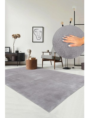 Decomia Home Puffy Peluş Post Gri Kaymaz Salon Halısı Koridor Halısı Çocuk Halısı Yolluk