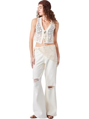 Odea Dar Kalıp Dantel Detaylı Yıpratılmış Ispanyol Paça Pantolon - Flare Jeans