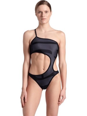 Odea Arena Women's Arena Logo One Piece Single Shoulder Mayo, Asphalt Multi-Black-Black, S