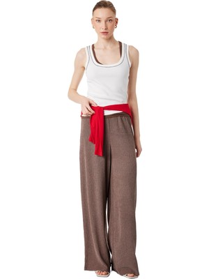 Odea Bürümcük Kumaş Beli Bağcıklı Geniş Paça Pantolon