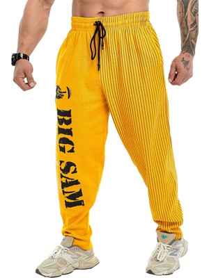 Odea Bıg Sam Sportswear Company Cepli Erkek Eşofman Altı, Erkek Vücut Geliştirme Egzersiz Rahat Tasarım Bol Kas Pantolonu, Sarı, Xl