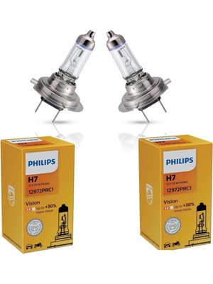 Odea Philips H7 12V 55WATT%30 Fazla Işık Standart (2 Adet) Ampul 12972PRC1 Ean- 8711500405937