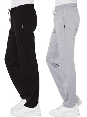 Odea By Comeor 2'li Düz Paça Rahat Kesim Erkek Eşofman Altı Premium Kumaş Siyah-Gri 5xl