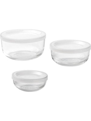 Odea Ikea Bestamma Cam Saklama Kabı Seti, 3'lü Set, Yuvarlak, Beyaz