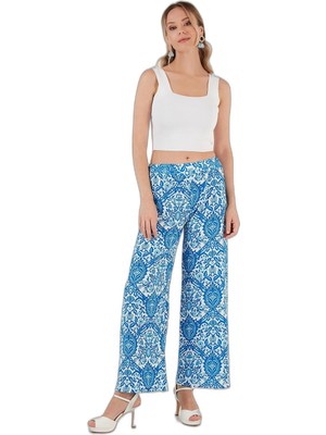 Odea Lela Desenli Beli Lastikli Bol Paça Pantolon Bayan Pantolon 5869018