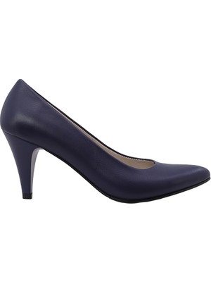 Hobby Kadın Lacivert Hakiki Deri Sivri Burun 8 cm Ince Topuklu Stiletto Ayakkabı