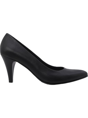 Hobby Kadın Siyah Hakiki Deri Sivri Burun 8 cm Ince Topuklu Stiletto Ayakkabı