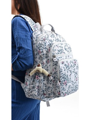 EBA-8864 Klinkır Okul Çantası Sırt Çanta Günlük Gezi Spor Seyahat Tatil Çok Gözlü Laptop Bölmeli White Flower