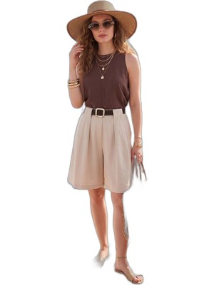 Rafta Lela Kemerli Yüksek Bel Relaxed Fit Bermuda Short Bayan Short 145M39764