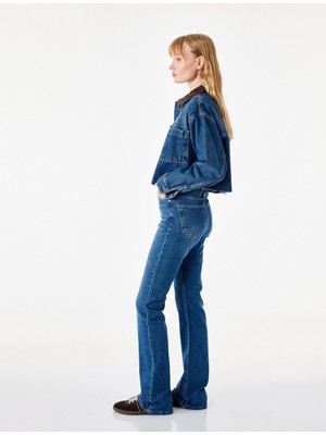 Rafta Pamuklu Yüksek Bel Düğmeli Ispanyol Paça Denim Pantolon - Flare Jeans