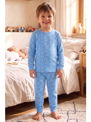 Öts Erkek Çocuk Tekli Pamuklu Pijama Uzun Kol Uzun Alt Desenli Nefes Alan Rahat Kesim (374012)