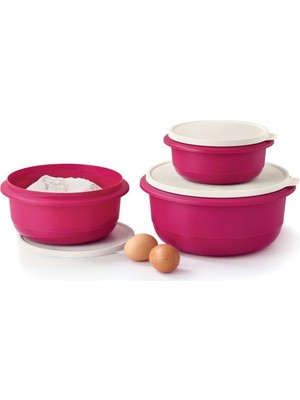 Rafta Tupperware Miksim Gıda Hazırlama ve Saklama Kabı 3'lü Set Fuşya Beyaz