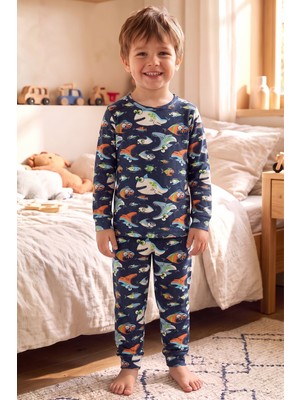 Öts Erkek Çocuk Tekli Pamuklu Pijama Uzun Kol Uzun Alt Desenli Nefes Alan Rahat Kesim (374013)
