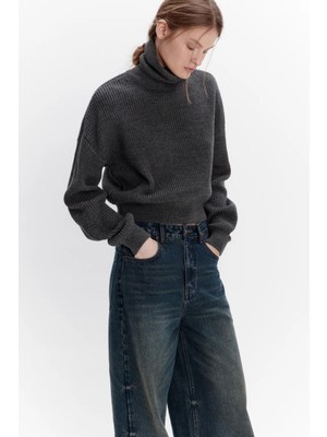 Suede Style 1001 Boğazlı Yaka Detaylı Kalın Örgü Kadın Kazak