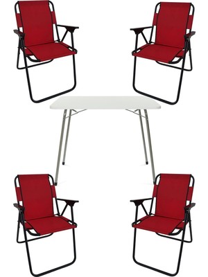 Rafta Bofigo 60X80 Beyaz Katlanır Masa + 4 Adet Katlanır Sandalye Kamp Seti Bahçe Takımı Kırmızı