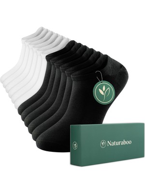 Rafta Naturaboo Bambu No Show Görünmez Çorap – Terletmez, Kaymayı Önleyen Özel Topuk Dikişi, Dikişsiz ve Nefes Alabilir – 6 Çift Paket (Siyah Beyaz (3+3), 39-42)