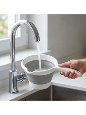 Rafta Deconox Katlanabilir Maşrapa, Katlanır Banyo Maşrapası, Akordiyon Koçero (27CMX17CMX4CM) Gri