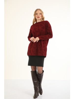 Suede Style 40738 - Şık Rahat Simli Kadın Uzun Triko Kazak