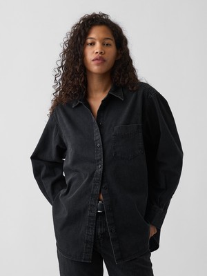 Gap Kadın Siyah Denim Big Gömlek