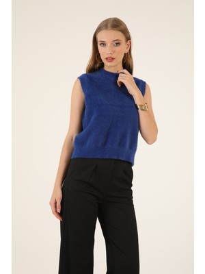Suede Style 80064- Şık Rahat Angora Kadın Triko Sıfır Kol Kazak