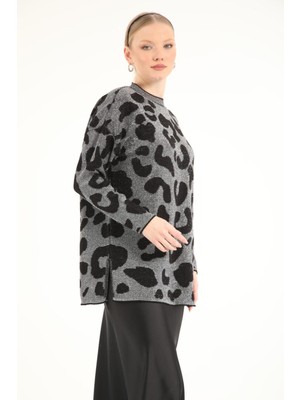Suede Style 40738 - Şık Rahat Simli Kadın Uzun Triko Kazak