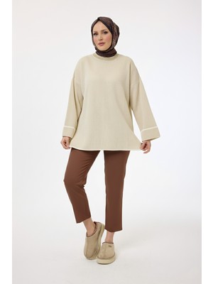 Suede Style 44186 - Şık Rahat Rayonelit Kadın Uzun Dökümlü Ince Triko Kazak