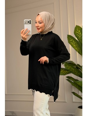 Suede Style 44431 - Şık Rahat Pamuk-Polyester Kadın Triko Uzun Kazak