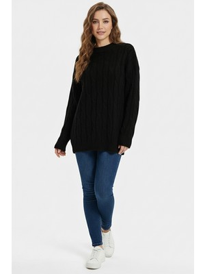 Suede Style 51110 - Şık Rahat Simli Kadın Triko Uzun Kazak