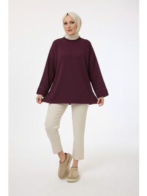 Suede Style 44186 - Şık Rahat Rayonelit Kadın Uzun Dökümlü Ince Triko Kazak