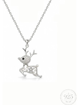 Servi 925 Ayar Gümüş My Deer Mini Inci Detaylı Geyik Figürlü Kolye