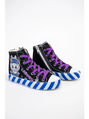 Scarpe Magiche Labubu Desenli Keten Bilekli Fermuarlı Çocuk Sneaker (31-35 Numara Arası Işıksızdır )