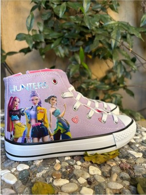 Scarpe Magiche Kız Çocuk Keten Hunters Desenli Yandan Fermuarlı Sneaker Ayakkabı