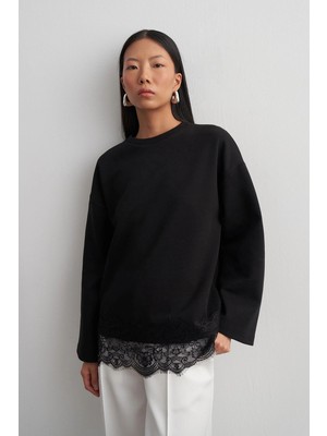 Kadriye Baştürk Dantel Mach Sweatshirt Siyah