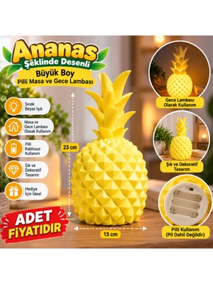 Bezos Ananas Şeklinde Desenli Büyük Boy Pilli Masa ve Gece Lambası (Adet Fiyatıdır) Nhr
